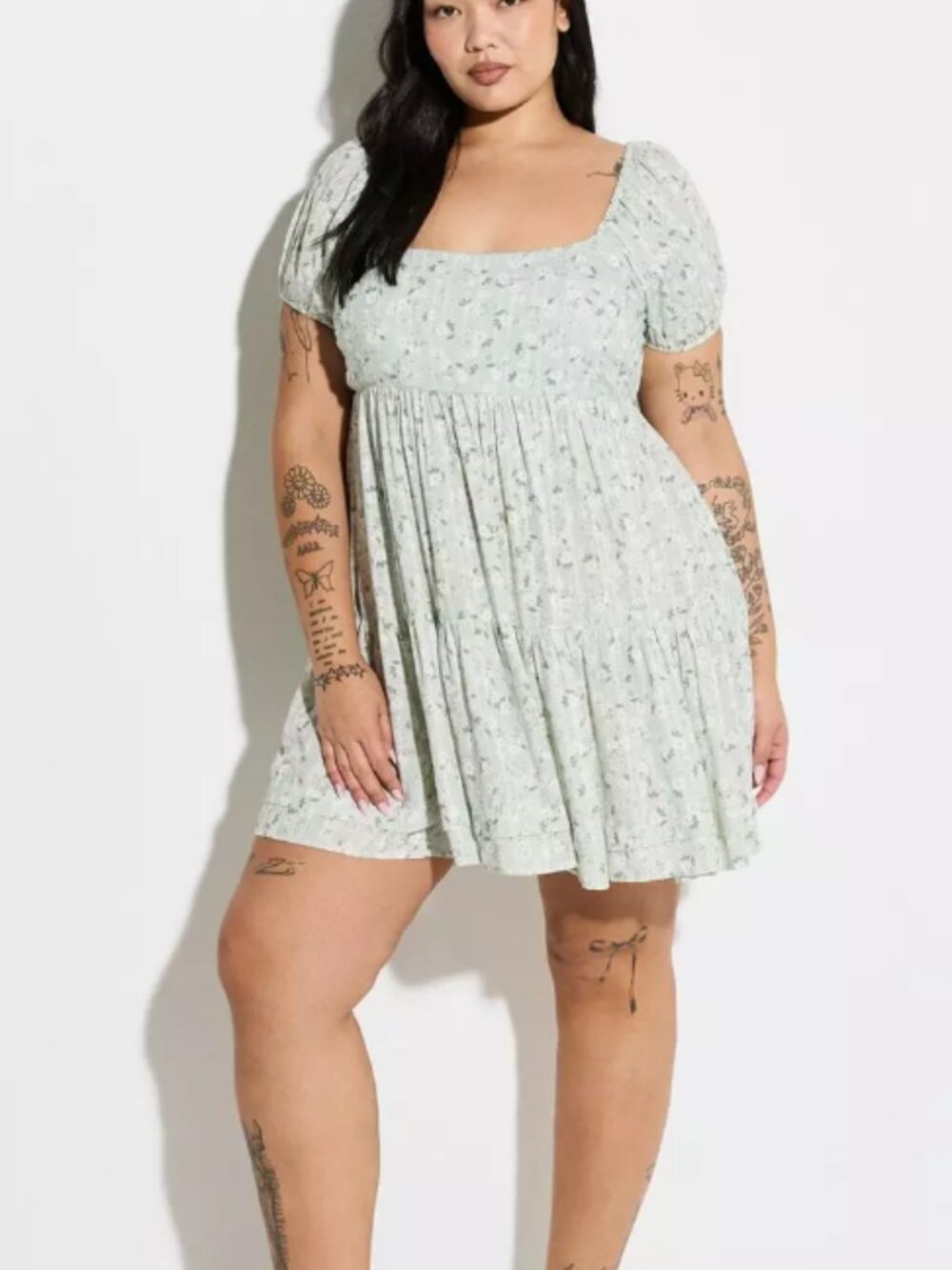 Torrid Lovesick Size 1X Green Floral Mini Dress